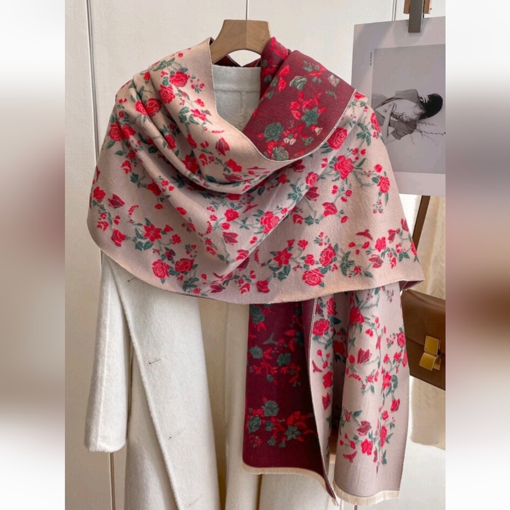 Floral jacquard large winter scarf
